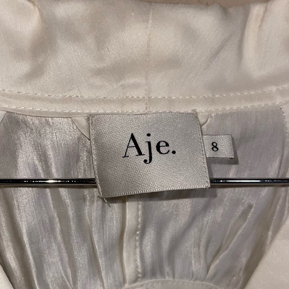 Aje | Silk Linen Puff Sleeve Train Backside Top In Cream Size: US 4 - Picture 8 of 11
